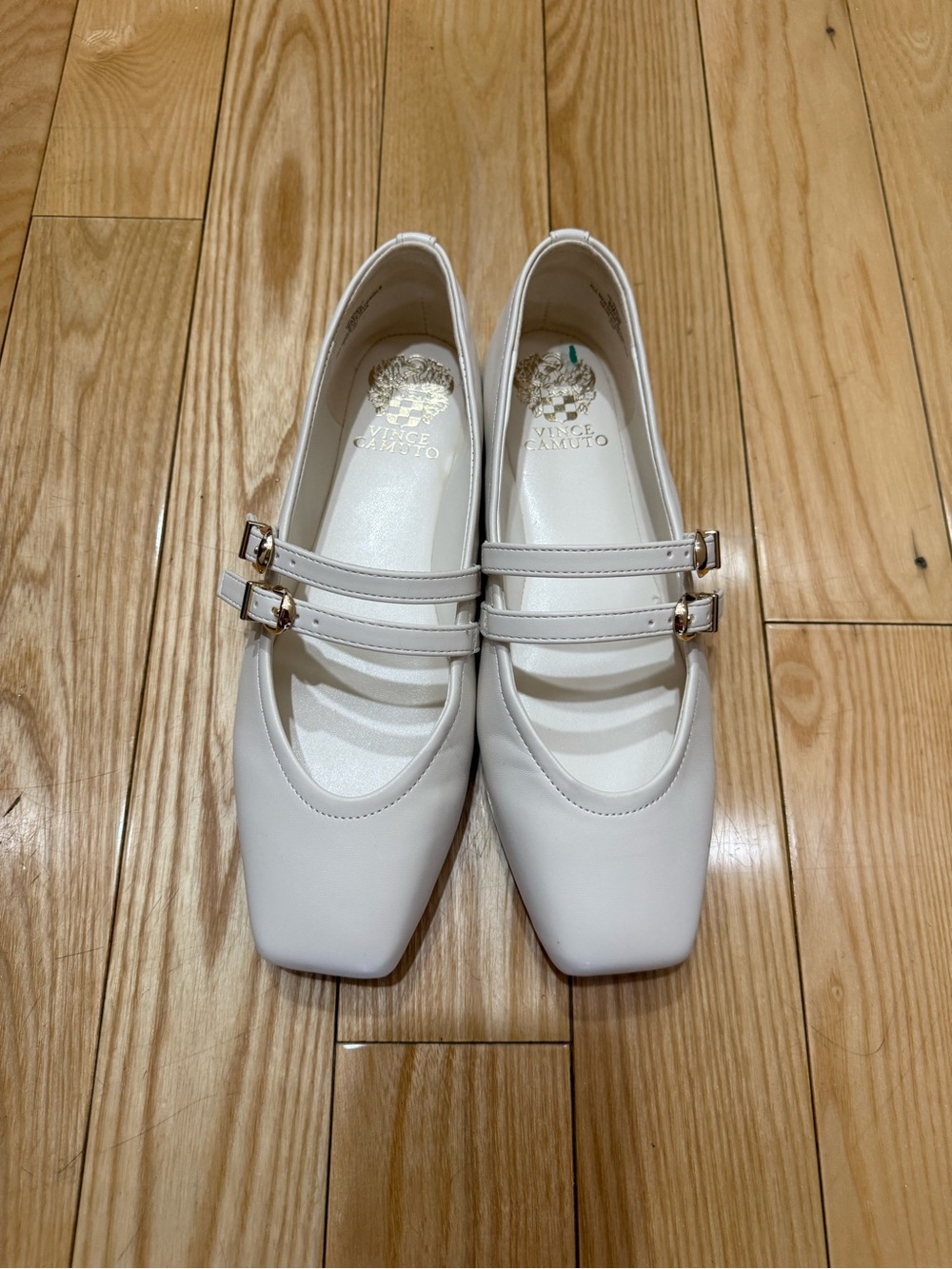 Vince Camuto Double-Strap Square-Toe Flats in White
